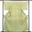 【中古】小紋 リサイクル着物 身丈161cm 裄64cm 前幅23cm 後幅30cm 袖丈45.5cm 正絹(シルク) レディース 袷仕立 幾何学 秋冬春用 緑...