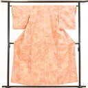 【中古】小紋 リサイクル着物 身丈158cm 裄64cm 前幅23.5cm 後幅29cm 袖丈49cm 正絹(シルク) レディース 袷仕立 秋冬春用 オレンジ地...