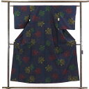 【中古】紬 リサイクル着物 身丈154cm 裄62cm 前幅23cm 後幅30cm 袖丈49cm 正絹(シルク) レディース 袷仕立 秋冬春用 紺地 裄Sサイズ...