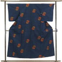 【中古】紬 リサイクル着物 身丈155cm 裄64cm 前幅22.5cm 後幅29cm 袖丈51cm 正絹(シルク) レディース 袷仕立 秋冬春用 紺地 裄Mサ...