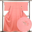 【中古】小紋 リサイクル着物 身丈160cm 裄63cm 前幅24cm 後幅28cm 袖丈48cm 正絹(シルク) レディース 袷仕立 無地 秋冬春用 ピンク地...