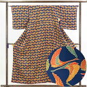 【中古】小紋 リサイクル着物 身丈156cm 裄64cm 前幅26cm 後幅30cm 袖丈48cm 正絹(シルク) レディース 袷仕立 秋冬春用 紺地 裄Mサイ...