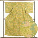 【中古】小紋 リサイクル着物 身丈155cm 裄64cm 前幅24cm 後幅29cm 袖丈49cm 正絹(シルク) レディース 袷仕立 秋冬春用 緑地 裄Mサイ...