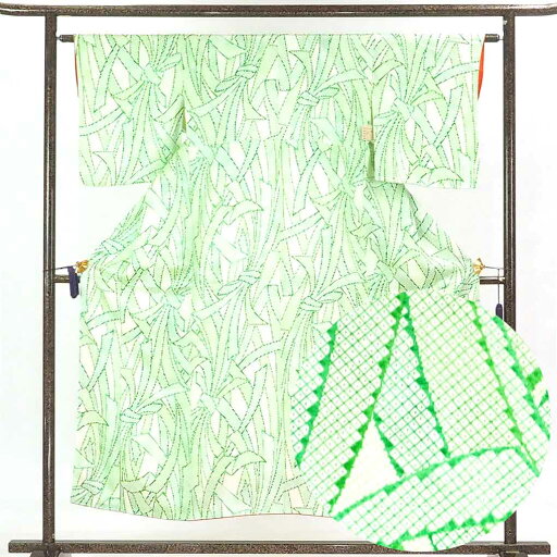【中古】小紋 リサイクル着物 身丈152cm 裄63cm 前幅22.5cm 後幅28cm 袖丈48cm 正絹(シルク) レディース 袷仕立 秋冬春用 緑地 裄Mサイズ 未使用品 リユース 【中古】小紋 リサイクル着物 身丈152cm 裄63cm 前幅22.5cm 後幅28cm 袖丈48cm 正絹(シルク) レディース 袷仕立 秋冬春用 緑地 裄Mサイズ 未使用品 リユース
