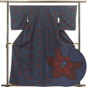【中古】紬 リサイクル着物 身丈162cm 裄66cm 前幅25cm 後幅30cm 袖丈51cm 正絹(シルク) レディース 袷仕立 秋冬春用 紺地 裄Mサイズ...