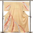【中古】訪問着 リサイクル着物 身丈161cm 裄66cm 前幅23cm 後幅30.5cm 袖丈49cm 袖幅33.5cm レディース 袷 絞り 裄長 裄M-Lサイズ 秋冬春用 正絹(シルク)イエロー やや難 リメイク リユース