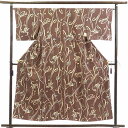 【中古】小紋 リサイクル着物 身丈154cm 裄65cm 前幅24.5cm 後幅32cm 袖丈44cm 正絹(シルク) レディース 袷仕立 秋冬春用 茶色 裄M...