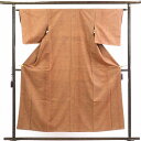 【中古】紬 リサイクル着物 身丈154cm 裄63cm 前幅22.5cm 後幅28cm 袖丈46cm 正絹(シルク) レディース 袷仕立 縞 秋冬春用 茶色 裄...