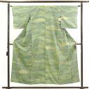 【中古】紬 リサイクル着物 身丈155cm 裄63cm 前幅24.5cm 後幅28cm 袖丈46cm 正絹(シルク) レディース 袷仕立 秋冬春用 緑地 裄Mサ...