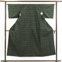 【中古】紬 リサイクル着物 身丈151cm 裄64cm 前幅24cm 後幅30cm 袖丈43cm 正絹(シルク) レディース 袷仕立 秋冬春用 緑地 裄Mサイズ...