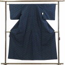 【中古】紬 リサイクル着物 身丈153cm 裄62cm 前幅24.5cm 後幅30cm 袖丈45cm 正絹(シルク) レディース 袷仕立 麻の葉 秋冬春用 紺地...