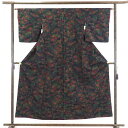 【中古】紬 リサイクル着物 身丈156cm 裄63cm 前幅22cm 後幅30cm 袖丈49cm 正絹(シルク) レディース 袷仕立 秋冬春用 黒地 裄Mサイズ...