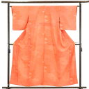 【中古】小紋 リサイクル着物 身丈158cm 裄63cm 前幅24cm 後幅30cm 袖丈48cm 正絹(シルク) レディース 袷仕立 秋冬春用 オレンジ地 裄...