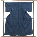 【中古】紬 リサイクル着物 身丈159cm 裄63cm 前幅25cm 後幅29cm 袖丈45cm 正絹(シルク) レディース 袷仕立 秋冬春用 紺地 裄Mサイズ...