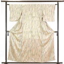 【中古】小紋 リサイクル着物 身丈159cm 裄61cm 前幅24cm 後幅28cm 袖丈48cm 正絹(シルク) レディース 袷仕立 縞 秋冬春用 ベージュ地...