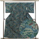 【中古】紬 リサイクル着物 身丈163cm 裄65cm 前幅22.5cm 後幅30cm 袖丈49cm 正絹(シルク) レディース 袷仕立 秋冬春用 紺地 裄Mサ...