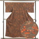【中古】小紋 リサイクル着物 身丈158cm 裄64cm 前幅22.5cm 後幅29cm 袖丈46cm 正絹(シルク) レディース 袷仕立 秋冬春用 茶色 裄M...