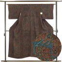 【中古】小紋 リサイクル着物 身丈152cm 裄63cm 前幅26cm 後幅30cm 袖丈44cm 正絹(シルク) レディース 袷仕立 秋冬春用 茶色 裄Mサイ...