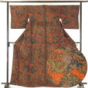 【中古】小紋 リサイクル着物 身丈167cm 裄66cm 前幅22.5cm 後幅30cm 袖丈48.5cm 正絹(シルク) レディース 袷仕立 秋冬春用 茶色 ...