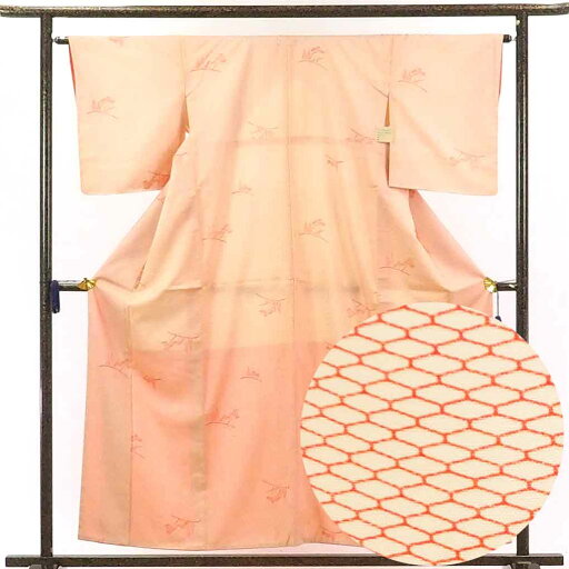 【中古】小紋 リサイクル着物 身丈157cm 裄64cm 前幅23cm 後幅30cm 袖丈49cm 正絹(シルク) レディース 袷仕立 秋冬春用 オレンジ地 裄Mサイズ リユース 【中古】小紋 リサイクル着物 身丈157cm 裄64cm 前幅23cm 後幅30cm 袖丈49cm 正絹(シルク) レディース 袷仕立 秋冬春用 オレンジ地 裄Mサイズ リユース