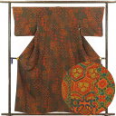 【中古】小紋 リサイクル着物 身丈158cm 裄66cm 前幅25cm 後幅30cm 袖丈45cm 正絹(シルク) レディース 袷仕立 秋冬春用 赤地 裄Mサイ...