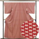 【中古】小紋 リサイクル着物 身丈160cm 裄66cm 前幅22cm 後幅30cm 袖丈50cm 正絹(シルク) レディース 袷仕立 秋冬春用 赤地 裄Mサイ...