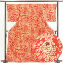 【中古】小紋 リサイクル着物 身丈162cm 裄66cm 前幅23cm 後幅30cm 袖丈50cm 正絹(シルク) レディース 袷仕立 秋冬春用 赤地 裄Mサイ...