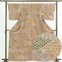 【中古】小紋 リサイクル着物 身丈165cm 裄64cm 前幅24cm 後幅30cm 袖丈49cm ポリエステル レディース 袷仕立 秋冬春用 茶色 裄Mサイズ...