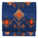 【中古】名古屋帯 リサイクル帯 幅30cm 長さ353cm レディース 花柄 秋冬春用 正絹(シルク)ネイビー やや難 リメイク リユース