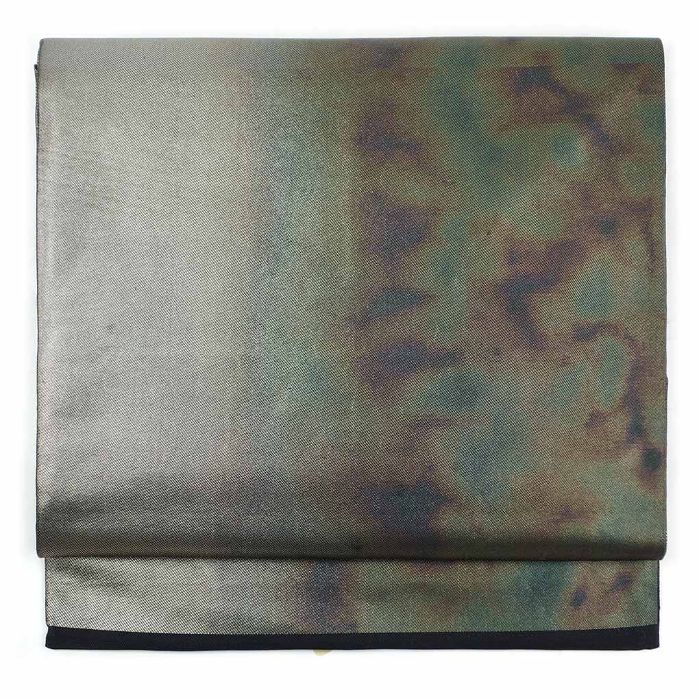 【中古】名古屋帯 リサイクル帯 幅30cm 長さ359cm レディース ぼかし 秋冬春用 正絹(シルク)シルバー 美品 リメイク リユース