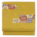 【中古】名古屋帯 リサイクル帯 幅31cm 長さ360cm レディース 花柄 秋冬春用 正絹(シルク)イエロー やや難 リメイク リユース