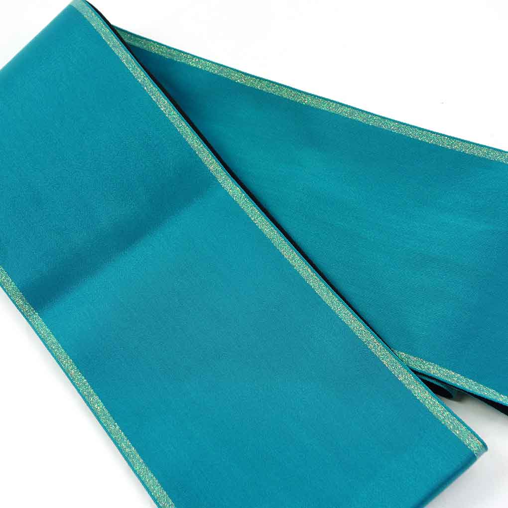 【中古】半幅帯 リサイクル帯 幅16cm 長さ348cm レディース 無地 年中着用可 ポリエステル グリーン 美品 リメイク リユース