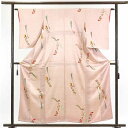 【中古】小紋 リサイクル着物 身丈159cm 裄63cm 前幅22cm 後幅28cm 袖丈56cm 正絹(シルク) レディース 袷仕立 秋冬春用 ピンク地 裄Mサイズ リユース