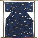 【中古】紬 リサイクル着物 身丈162cm 裄65cm 前幅23cm 後幅28cm 袖丈47cm 正絹(シルク) レディース 袷仕立 秋冬春用 紺地 裄Mサイズ リユース