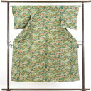 【中古】小紋 リサイクル着物 身丈150cm 裄62cm 前幅22.5cm 後幅28cm 袖丈48cm 正絹(シルク) レディース 袷仕立 秋冬春用 緑地 裄S...