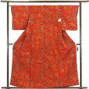 【中古】小紋 リサイクル着物 身丈162cm 裄65cm 前幅24cm 後幅30cm 袖丈49cm 正絹(シルク) レディース 袷仕立 秋冬春用 赤地 裄Mサイ...