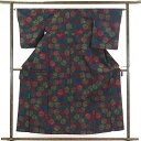 【中古】紬 リサイクル着物 身丈158cm 裄63cm 前幅22.5cm 後幅28.5cm 袖丈53cm 正絹(シルク) レディース 袷仕立 秋冬春用 紺地 裄...