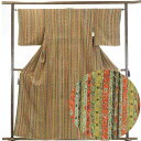 【中古】小紋 リサイクル着物 身丈162cm 裄64cm 前幅24cm 後幅30cm 袖丈47cm 正絹(シルク) レディース 袷仕立 縞 秋冬春用 緑地 裄M...