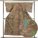 【中古】紬 リサイクル着物 身丈156cm 裄62cm 前幅22.5cm 後幅28cm 袖丈49cm 正絹(シルク) レディース 袷仕立 秋冬春用 茶色 裄Sサ...
