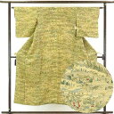 【中古】小紋 リサイクル着物 身丈151cm 裄62cm 前幅22cm 後幅28cm 袖丈47cm 正絹(シルク) レディース 袷仕立 秋冬春用 黄色地 裄Sサ...