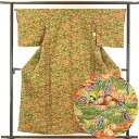 【中古】小紋 リサイクル着物 身丈158cm 裄66cm 前幅24cm 後幅30cm 袖丈49cm 正絹(シルク) レディース 袷仕立 秋冬春用 緑地 裄Mサイ...