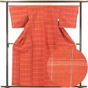 【中古】紬 リサイクル着物 身丈162cm 裄65cm 前幅24cm 後幅29.5cm 袖丈49cm 正絹(シルク) レディース 単衣 格子 初夏・初秋用 赤地...