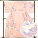 【中古】小紋 リサイクル着物 身丈163cm 裄66cm 前幅23cm 後幅28cm 袖丈48cm 正絹(シルク) レディース 袷仕立 秋冬春用 ピンク地 裄Mサイズ リユース
