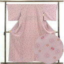 【中古】小紋 リサイクル着物 身丈157cm 裄66cm 前幅23cm 後幅29cm 袖丈47cm 正絹(シルク) レディース 袷仕立 秋冬春用 ピンク地 裄M...