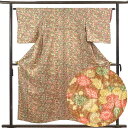 【中古】小紋 リサイクル着物 身丈153cm 裄丈64cm 前幅24cm 後幅28cm 袖丈48cm 袖幅33cm レディース 袷 花柄 裄Mサイズ 秋冬春用 ...