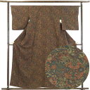 【中古】小紋 リサイクル着物 身丈160cm 裄65cm 前幅24cm 後幅30cm 袖丈49cm 正絹(シルク) レディース 袷仕立 秋冬春用 茶色 裄Mサイズ リユース