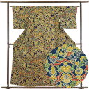 【中古】小紋 リサイクル着物 身丈160cm 裄63cm 前幅22.5cm 後幅28cm 袖丈46cm 正絹(シルク) レディース 袷仕立 秋冬春用 紺地 裄M...