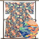 【中古】小紋 リサイクル着物 身丈158cm 裄63cm 前幅25cm 後幅29cm 袖丈52cm 正絹(シルク) レディース 袷仕立 秋冬春用 紺地 裄Mサイ...