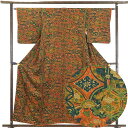 【中古】小紋 リサイクル着物 身丈158cm 裄63cm 前幅23cm 後幅29.5cm 袖丈49cm 正絹(シルク) レディース 袷仕立 秋冬春用 茶色 裄M...