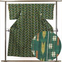 【中古】小紋 リサイクル着物 身丈152cm 裄64cm 前幅25cm 後幅29cm 袖丈47cm 正絹(シルク) レディース 袷仕立 秋冬春用 緑地 裄Mサイ...
